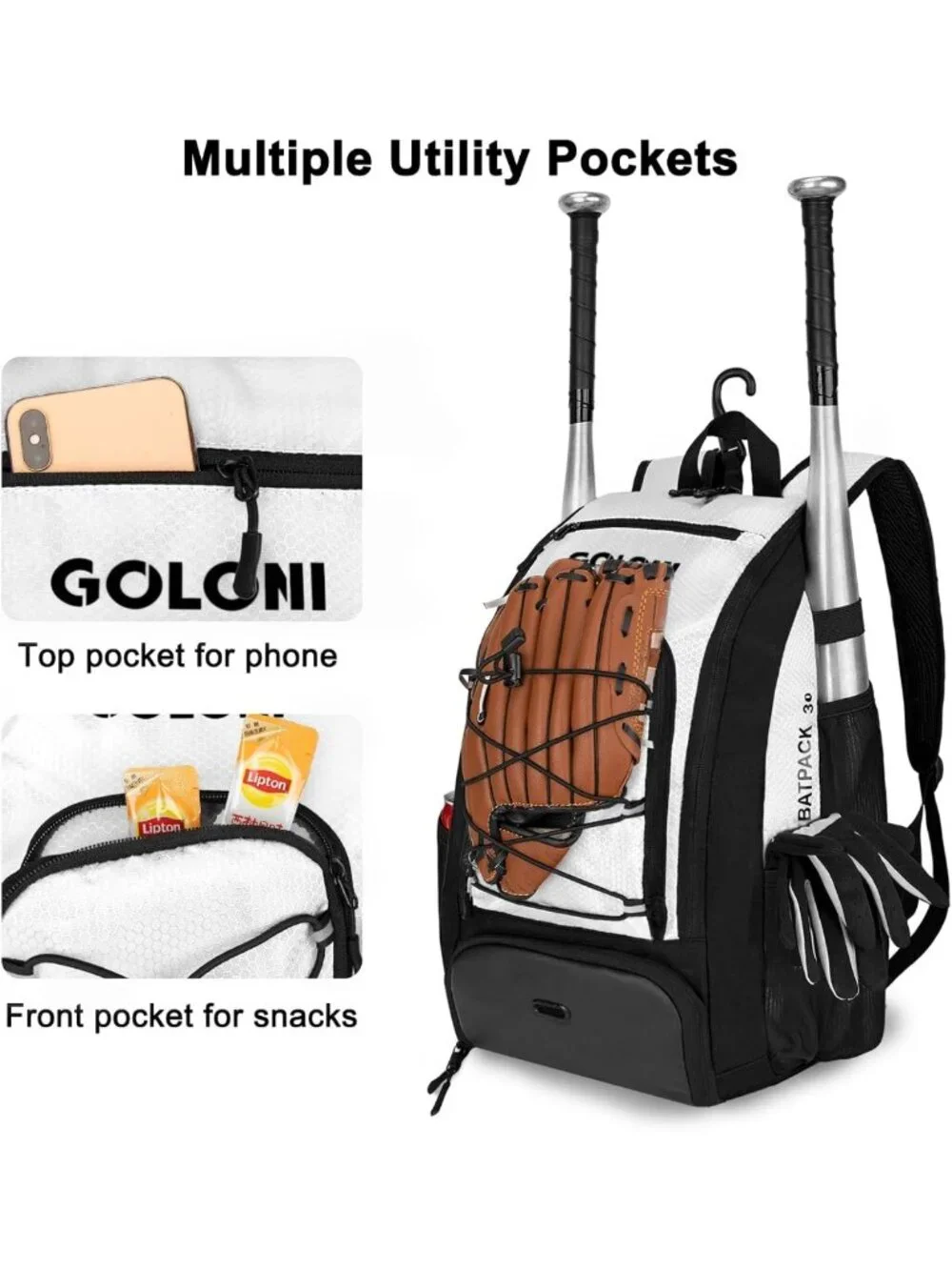 40L Baseball & Softball Bag with Shoe Compartment, Fence Hook, Backpack for Gear